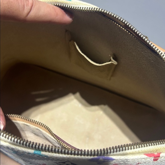 White with Colorful Monogram Pattern Purse Bag with Handles and Shoulder Strap - Picture 16 of 16